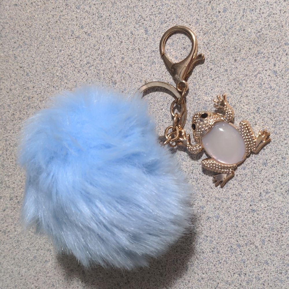 Keychain fur ball frog, blue
